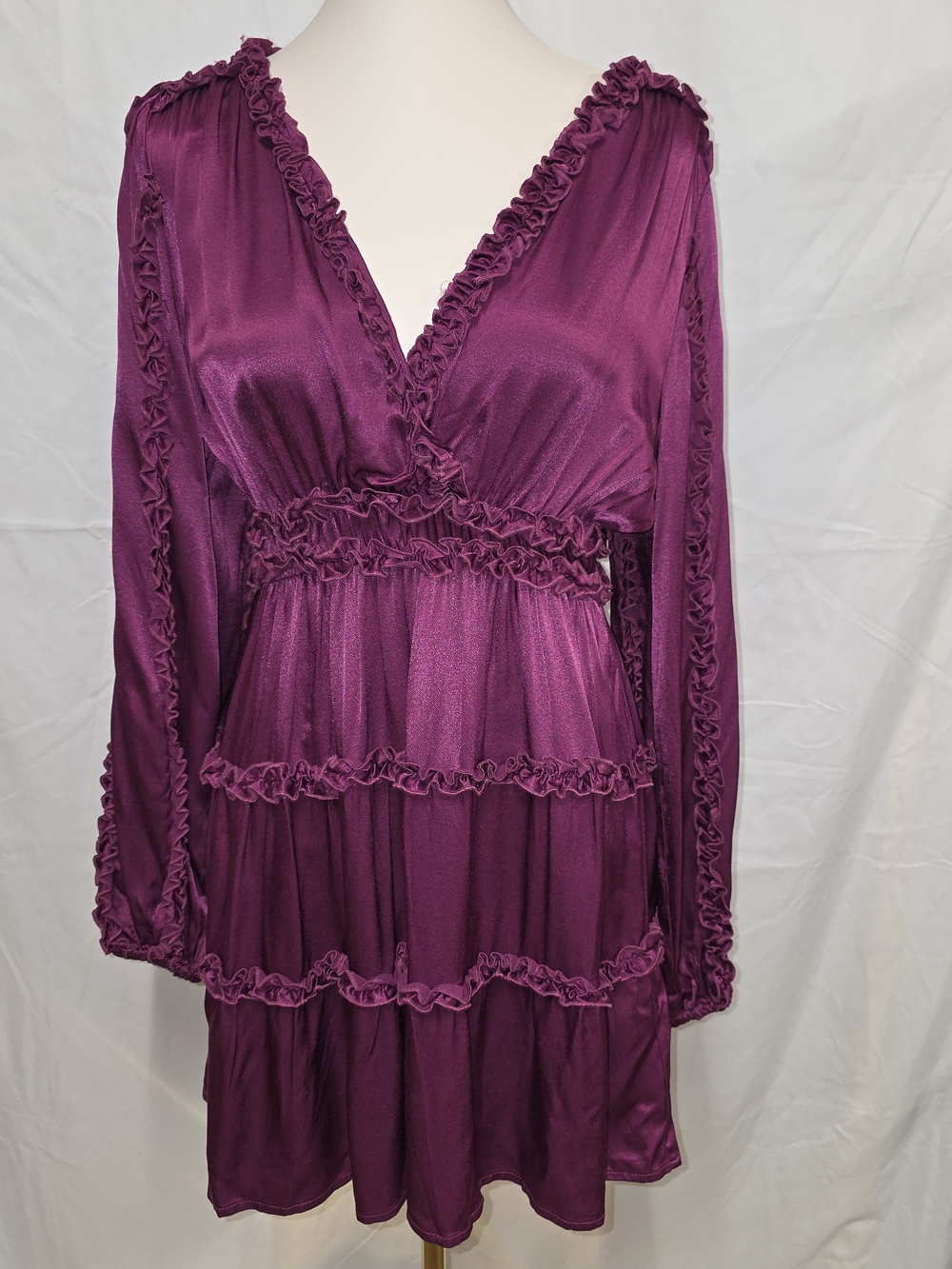 Shyanne Plum Purple Ruffle Tiered V-Neck Long Sleeve Dress